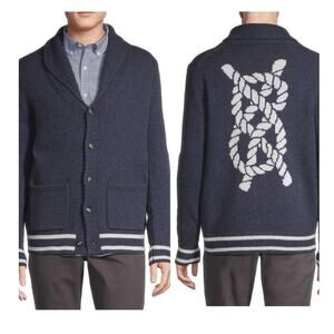 Vineyard Vines Merino Wool Shawl Cardigan Nautical Navy White Knot Mens Medium